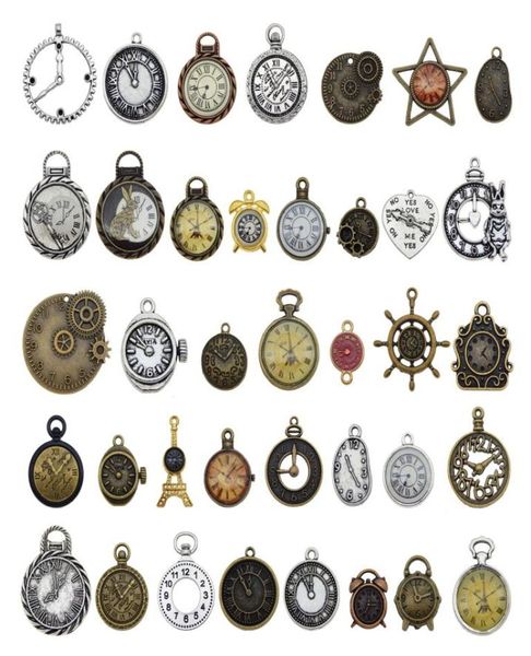 

30pcs random mixed clock watch face components charms alloy necklace pendant finding jewelry making steampunk diy accessory8014771, Blue;slivery