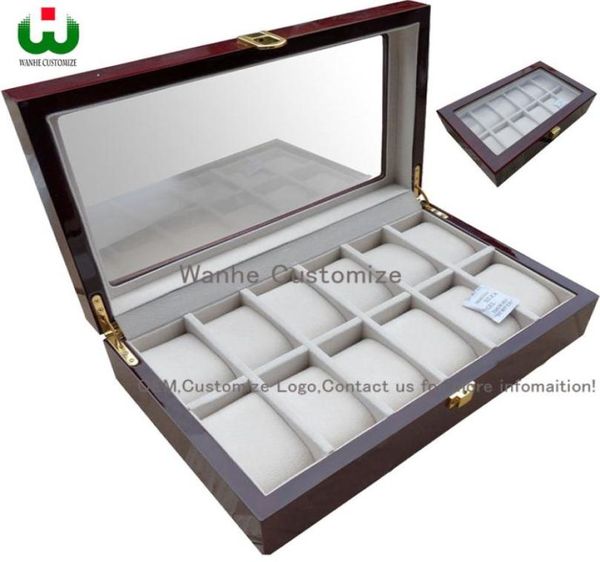 

factory 12 grids rectangle 332085cm high grade quality watch storage boxescases windows watch show box watch s displa1525492, Black;blue