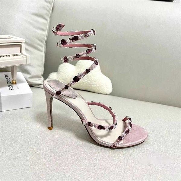 

crystals embellished rhinestone heels sandals 95mm designers ankle wraparound women high heeled sandal flower rhinestone evening shoes, Black