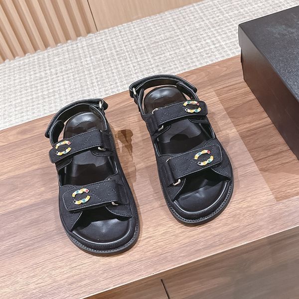 

lingge green womens hook & loop sandals luxury designer diamond buckle one line open toe womens thick sole outdoor sports versatile roman sa, Black