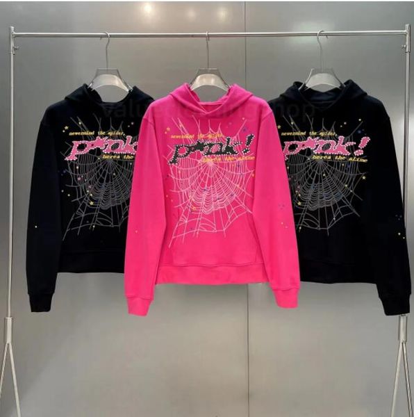 

young thug pink sp5der 555555 men women hoodie foam print spider web graphic 555555 sweatshirts pullovers s-xl, Black