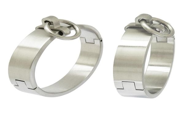 

bangle brushed stainless steel lockable slave wrist and ankle cuffs bracelet with removable o ring4457847, Black