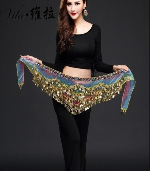 

new style belly dance belt multicolor glass silk belly dancing belt scarf crystal bellydance waist chain hip scarf5600552, Black;red