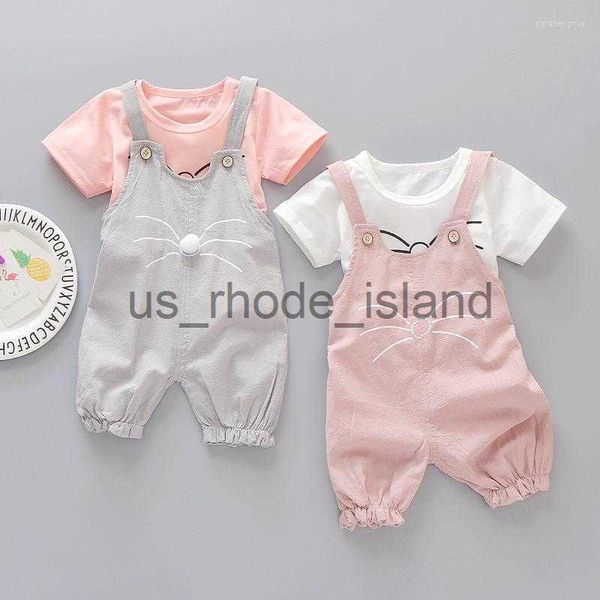 

t-shirts clothing sets summer children girls born baby clothes set cartoon t-shirts overalls toddler costume for kids boutique outfits x0714, Blue