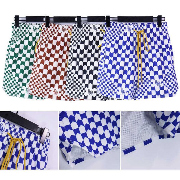 

high street rh men's breathable loose plaid shorts loose printed breathable classic beach pants, White;black