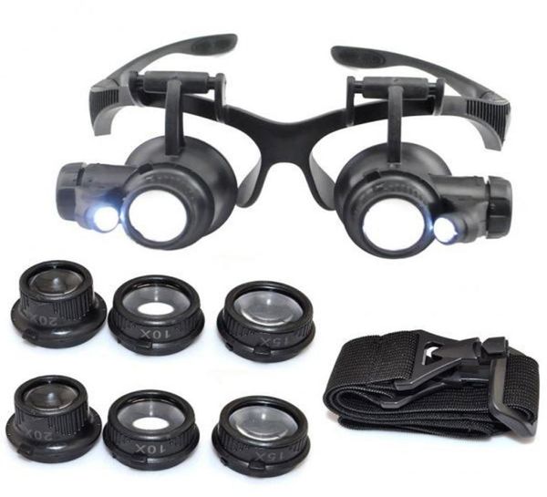 

10x 15x 20x 25x magnifying glass double led lights eye glasses lens magnifier loupe jeweler watch repair tools1190811