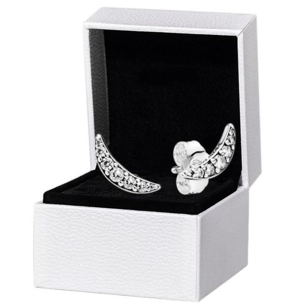 

sparkling crescent moon stud earrings original box for 925 sterling silver cz crystal women party jewelry earring set8603630, Golden;silver