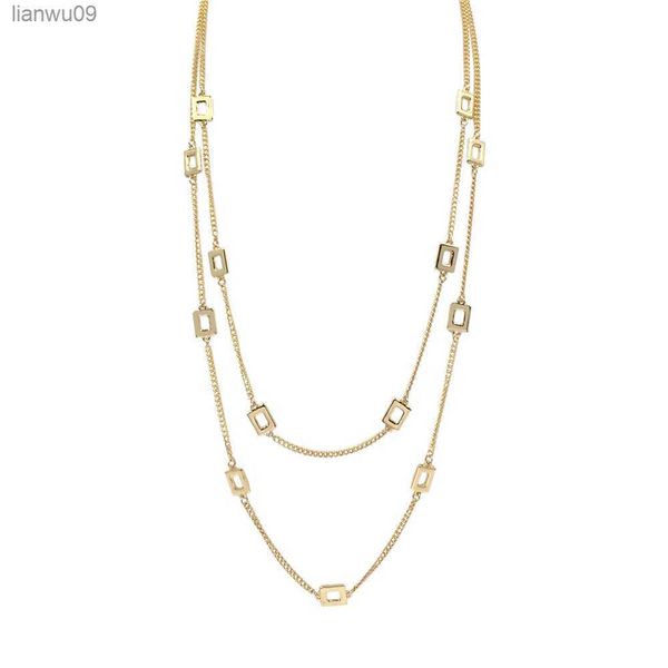 

layered necklace gold color fashion chain with square linked necklace for women friendship jewelry l230704, Silver