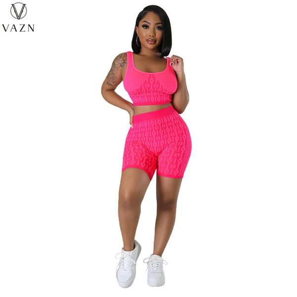 

pants vazn 2023 street girl style women sets sleeveless round neck short elastic short pants lady printed lady 2 piece set, White