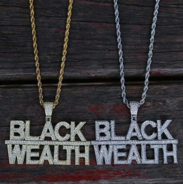 

iced out black wealth pendant necklaces for men women hip hop luxury bling diamond letter pendants gold silver rapper punk jewelry4433923