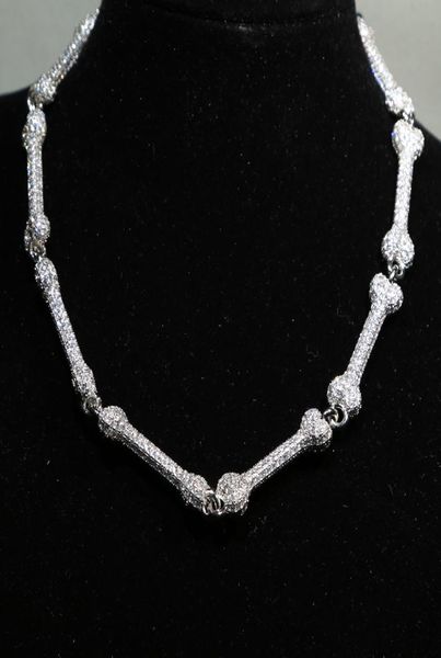 

fashion design dog bone shaped mystery and evil necklaces full paved clear cubic zirconia animal bone chain link jewelry9323698, Silver