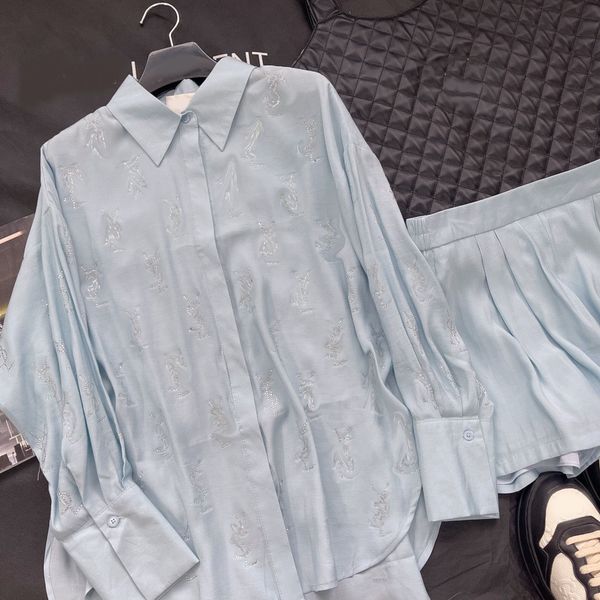 

2023 two piece shorts luxury women's sequin lapel loose ladies long sleeve pocket casual high waist shorts fashion tracksuit, White