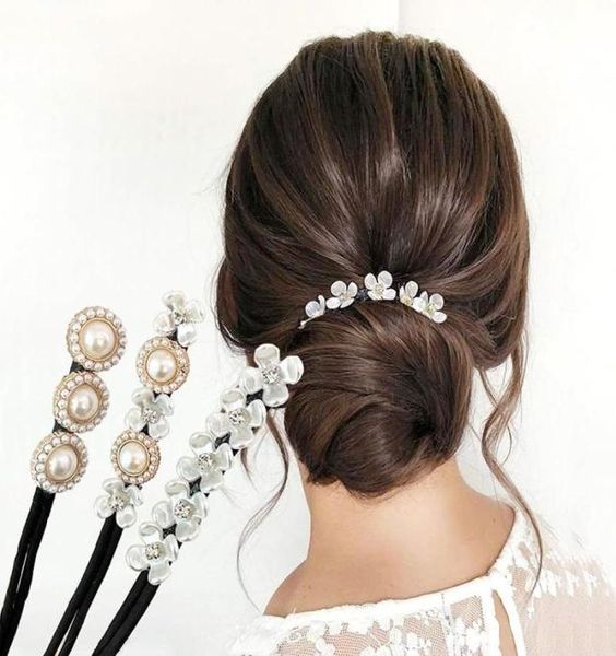 

most popular fashion hair ties girl hairs diy styling pearl french magic hairstyling tool hairss bun maker wh05469234359, Black;brown