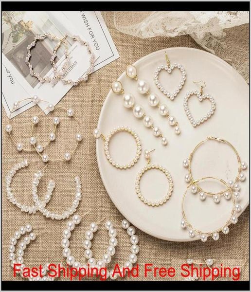 

women039s earrings pearl hoop drop earrings for women heart long circle earring fashion jewelry 2020 geometric kolczyki earing 1643231, Golden;silver