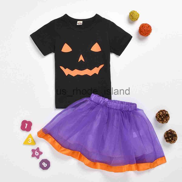 

t-shirts 2020 fashion girl set halloween t-shirt + skirt sets for kids cute children suit clothes x0714, Blue