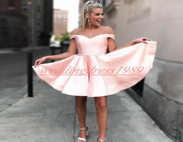 

elegance off shoulder short homecoming dresses satin aline juniors cocktail prom dress party club wear knee length a4464640, Blue;pink