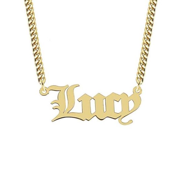 

custom name necklaces for women mother039s day nameplate pendant with cuban chain year necklace old english font design gold st2746426, Silver