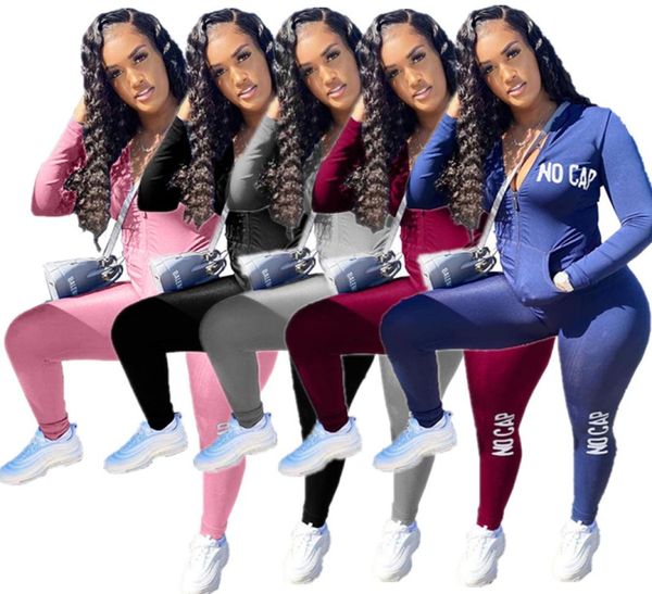 

women zipper tracksuit no cap letter printed long sleeve coat pants two piece set autumn casual outfits fashion sportswear 8448713, White