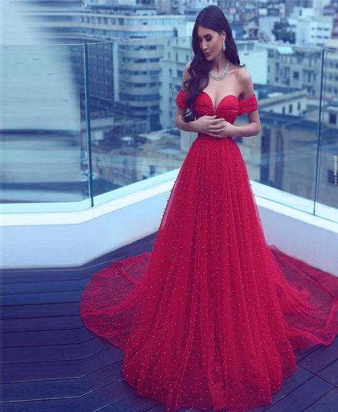 

saidmhamad saudi arabia off the shoulder evening dress red crystals pearl beading sweetheart party prom gowns1592532, Black;red