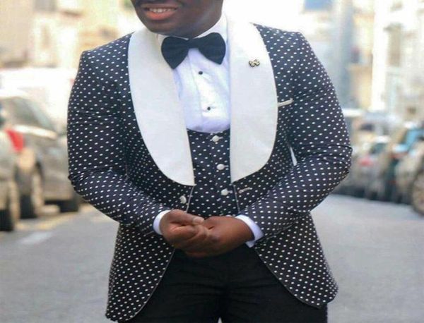 

new one button black dot groom tuxedos shawl lapel groomsmen man suits mens wedding suits jacketpantsvesttie6091894, Black;gray