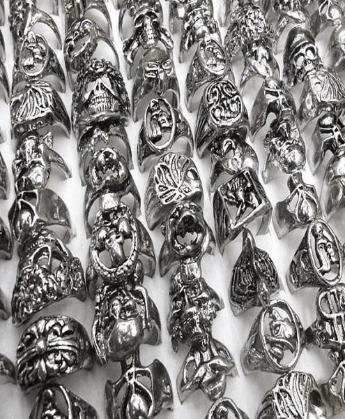 

gothic skull carved biker mixed styles lots mens antisilver rings retro new jewelry r00344044409, Silver