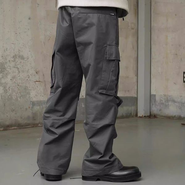 

grey wide leg baggy cargo pants straight pockets streetwear loose casual trousers oversized overalls, Black;brown