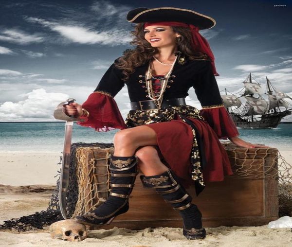 

casual drs female caribbean pirates captain costume halloween cosplay suit woman gothic medoeval fancy dress9259898, Black;gray