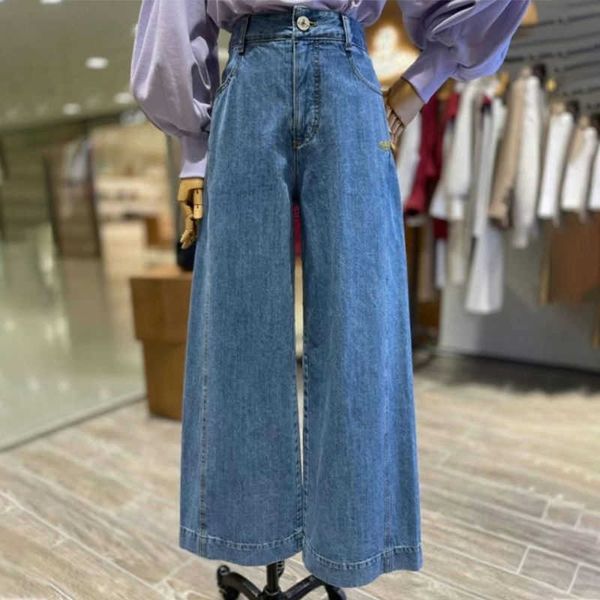 

luxury saturn jeans womens loose embroidered denim pants designer trousers casual straight leg pant brand women clothing, Blue