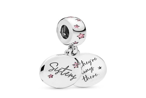 

100% 925 sterling silver forever sisters dangle charm bead fits european jewelry charm bracelets1658214, Black