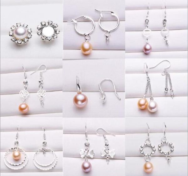 

pearl earrings settings 925 sliver stud earring 16 styles diy pearl earring jewelry settings suitable for pearl 6mm and above chri9064485, Slivery;crystal
