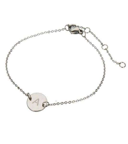 

26 initial letter charm bracelet for women silver color stainless steel polish chain letter disc charm bracelets anklets br14439618529, Black