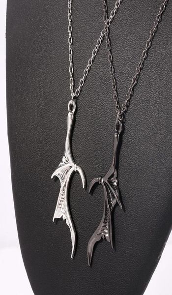

pendant necklaces personality punk heart wing necklace lovers vinatge bat couples set fashion jewerly2352405, Silver