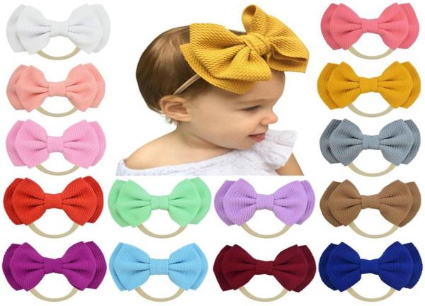 

cute baby girl 47 inch double layer elastic nylon big bow headband solid ribbon hairband  color kid boutique hair accessories8716319, Slivery;white