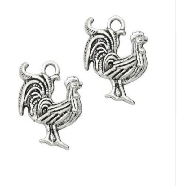 

200pcs alloy rooster charms antique silver charms pendant for necklace jewelry making findings 22x17mm1430178, Bronze;silver