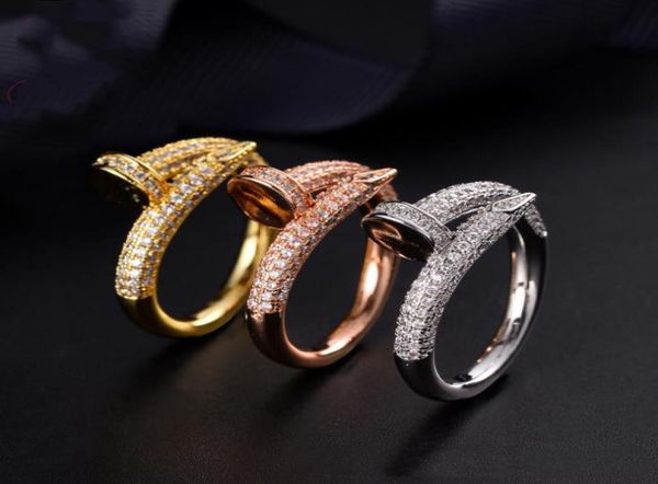 

crossborder style jewelry plated with new 18k gold nail ring female full diamond luxury custom ring size 6 7 8 91314125, Golden;silver