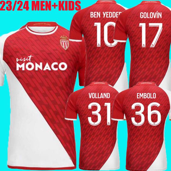 

23 24 maillot as monaco soccer jerseys kids kit foot volland 2023 2024 football shirt embolo fofana 2023 2024 home away survetement de foot, Black;yellow