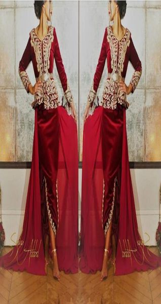 

2019 burgundy velvet caftan karakou algerien prom formal dresses with gold lace long sleeve peplum occasion evening gown wear6205528, Black;red