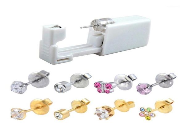 

2021 1piece 316l stud steel sterilized disposable ear piercing units gun tools with cz crystal earring body jewelry16912117, Golden;silver