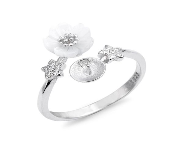 

flower ring settings white shell 925 sterling silver star zircon diy pearl ring mount 5 pieces4028576, Slivery;crystal