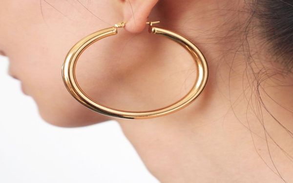 

punk 55mm diameter wide hoop earrings for women stainless steel tube statement earrings whole jewelry 2018 ukmoc6935994, Golden;silver