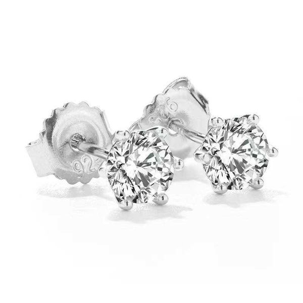 

high version moissanite diamond ear studs s925 silver d color tiffay six claw earrings simple generous and compact personality, Golden;silver