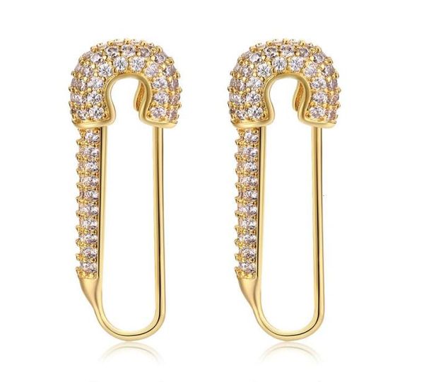 

safety pin silver hoop earrings for women girls with cubic zirconia dangle drop stud post pave earrings9148474, Golden;silver