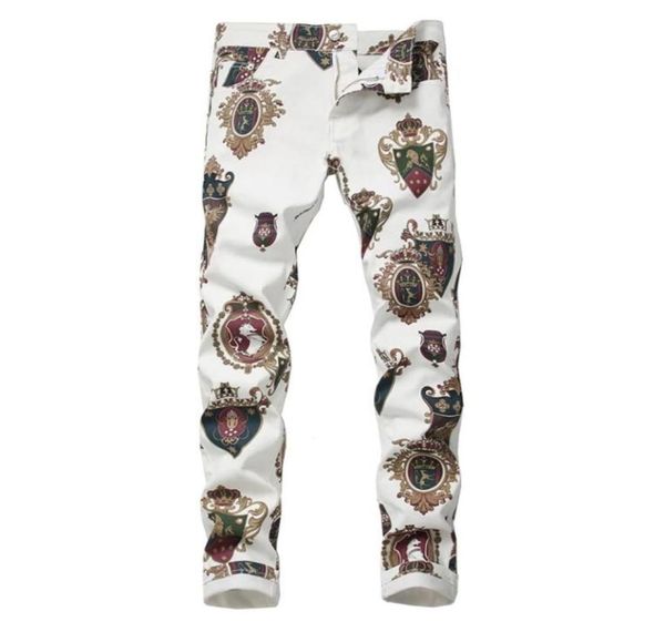 

ginzous men039s badge 3d printed white jeans fashion colored drawing slim fit stretch pants long trousers13352769922732, Blue