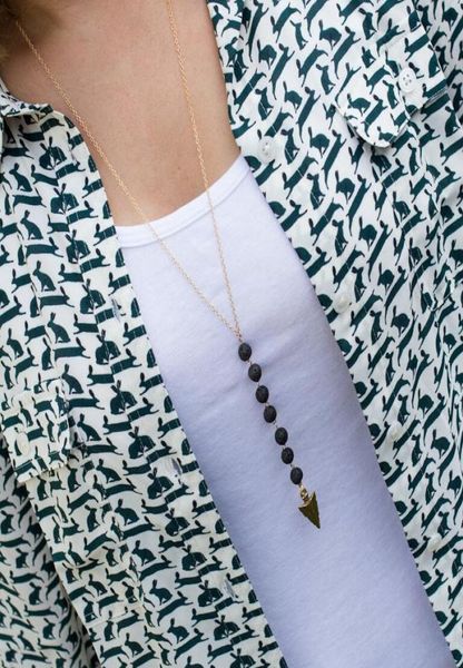 

new lavarock bead arrow tassel long necklace aromatherapy essential oil diffuser necklaces black lava pendant necklaces jewelry f5783546, Silver