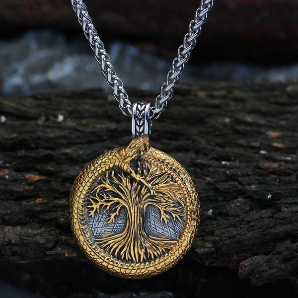 

nordic viking tree of life scandinavian yggdrasil necklace for men gift with valknut bag norse jewelry for men women l230704, Silver