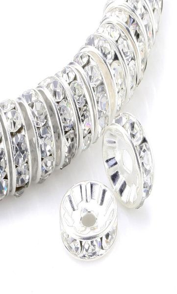 

round rondelle spacer rhinestone charm beads silver tone white clear czech crystal spacer loose beads for diy women bracelet jewel1108322