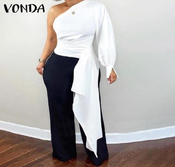 

women039s blouses shirts women one shoulder 2021 vonda evening party asymmetric blouse female femme blusas feminina4072980, White