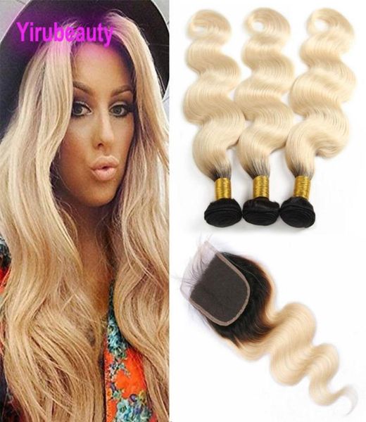 

brazilian human hair mink 1b613 blonde body wave 3 bundles with 4x4 lace closure middle three part body wave wefts with clo7239536, Black;brown