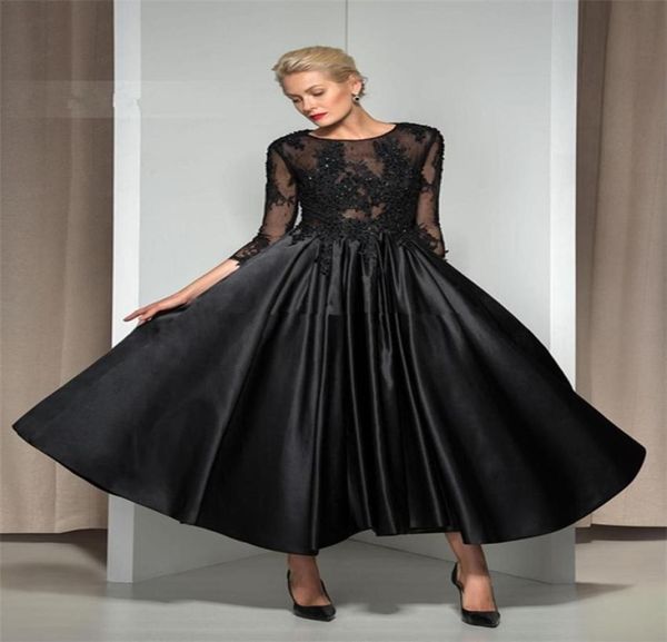 

2021 ankle length black mother of the bride dress 34 sleeve beaded lace satin a line women party gowns custom made17488286787337, Black;red