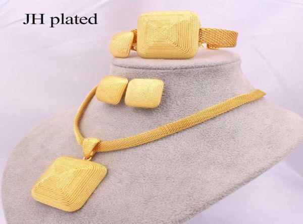 

dubai gold 24k jewelry sets for women african bridal wedding gifts party necklace square earrings ring bracelet jewellery set 20097876530, Silver